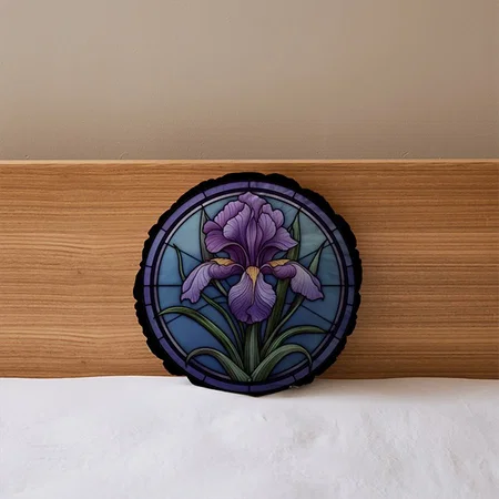 Purple Iris Stained Glass Customized Photo Printed Circle Cushion Pillow