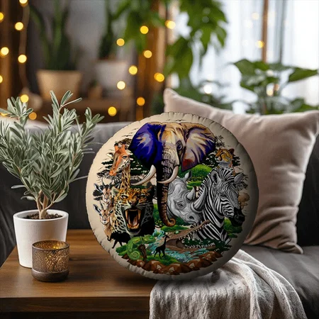Wild African Savanna Animals Customized Photo Printed Circle Cushion Pillow