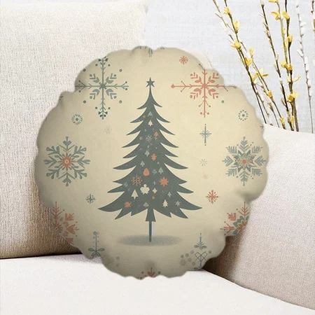 Retro Modern Christmas Customized Photo Printed Circle Cushion Pillow