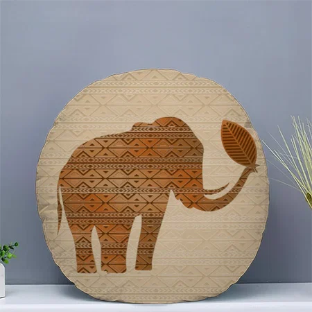 Elephant Tribal Art Design Customized Photo Printed Circle Cushion Pillow