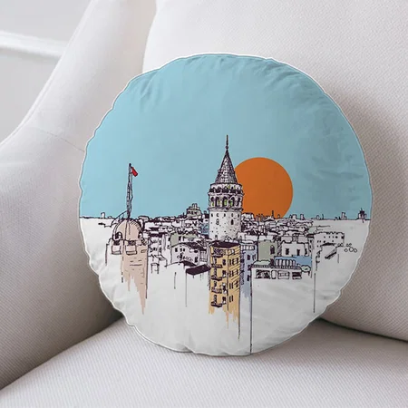 Galata Tower and Galata district Customized Photo Printed Circle Cushion Pillow