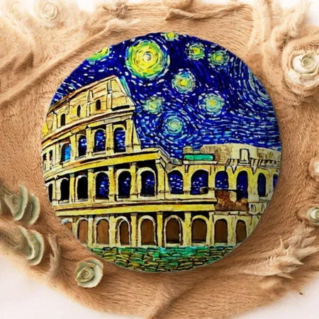 Starry Night Rome Italy Customized Photo Printed Circle Cushion Pillow