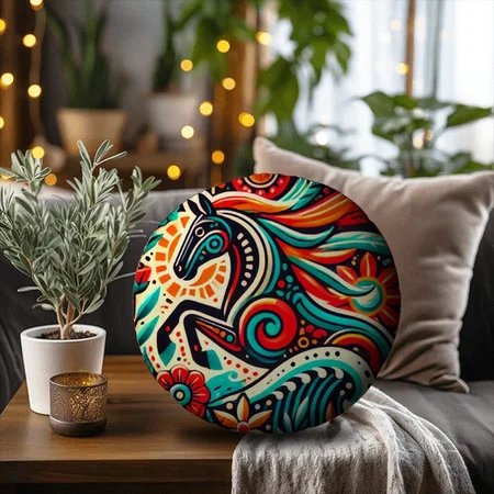 Mexican Fiesta Horse Customized Photo Printed Circle Cushion Pillow