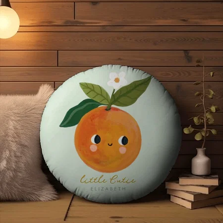 Little Cutie Orange Baby Customized Photo Printed Circle Cushion Pillow