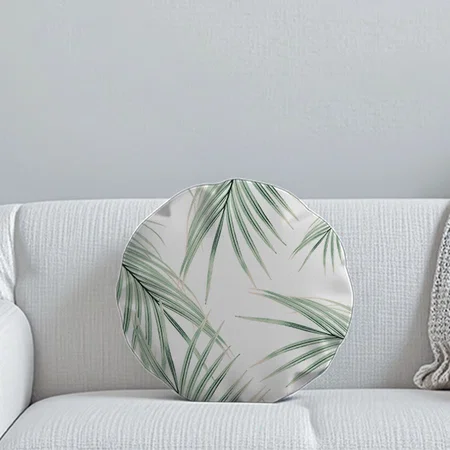 Green Palm Leaves Dream Customized Photo Printed Circle Cushion Pillow