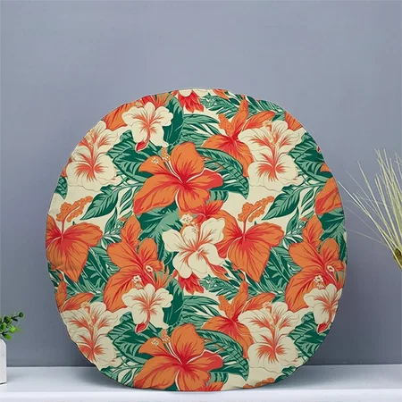 Hawaiian Vibe Aesthetic Tropical Flowers Pattern Customized Photo Printed Circle Cushion Pillow