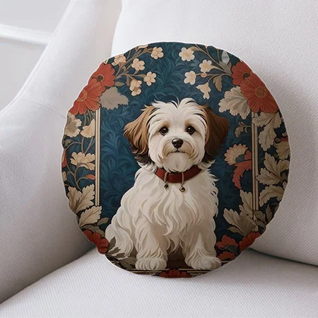 Beautiful Havanese Dog Customized Photo Printed Circle Cushion Pillow