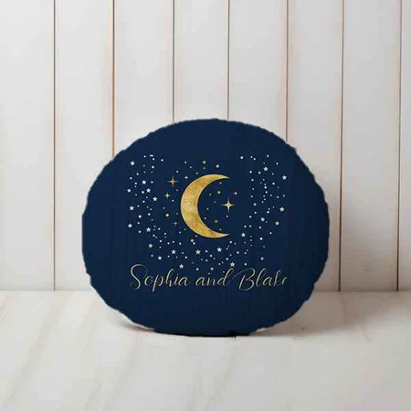 Crescent Moon Starry Night Customized Photo Printed Circle Cushion Pillow