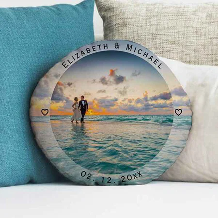 Memorable Newly Weds Wedding Photo Customized Photo Printed Circle Cushion Pillow