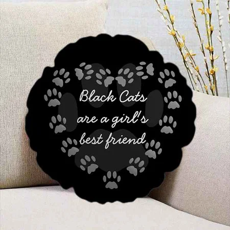 Pet Photo Paw Print Heart Black Cat Love Quote Customized Photo Printed Circle Cushion Pillow