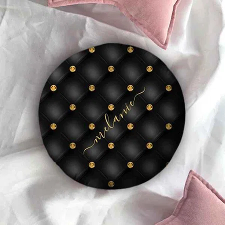 Black Gold Diamond Tufted Luxury Customized Photo Printed Circle Cushion Pillow