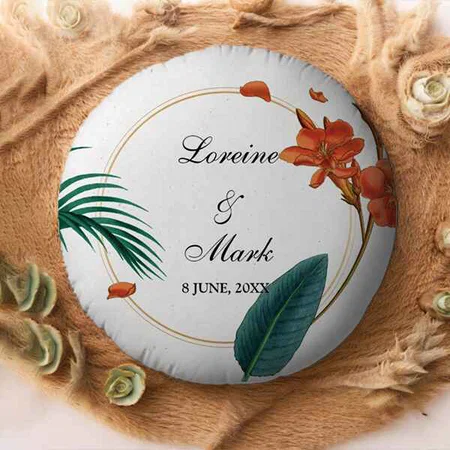 Tropical Floral Wedding Customized Photo Printed Circle Cushion Pillow