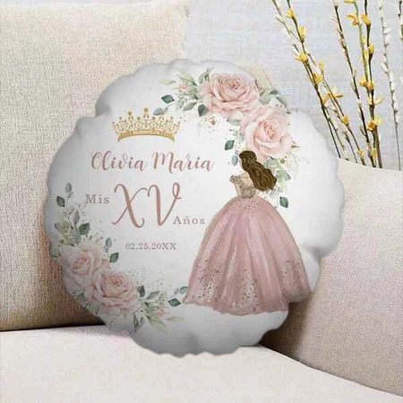Pink Princess Pillow Customized Photo Printed Circle Cushion Pillow