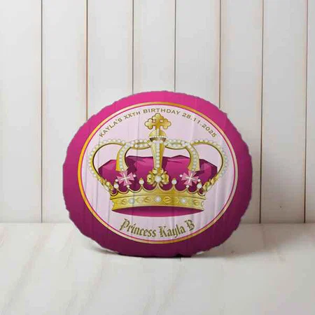 Elegant Gold Pink Crown Pearls Girly Customized Photo Printed Circle Cushion Pillow