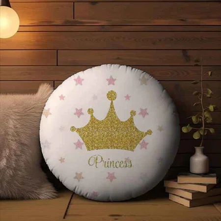 Peachy Princess Crown Customized Photo Printed Circle Cushion Pillow