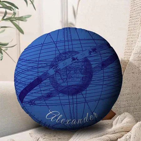 Ocean and Navy Blue Celestial Customized Photo Printed Circle Cushion Pillow