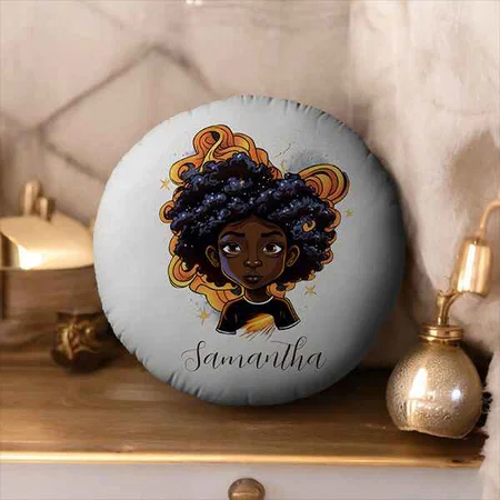 Celestial Starry Afro Woman Customized Photo Printed Circle Cushion Pillow