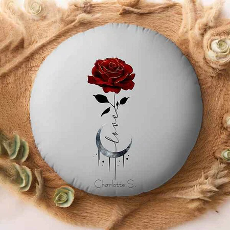 Red Rose and Crescent Moon with Love Customized Photo Printed Circle Cushion Pillow
