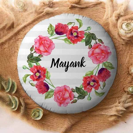 Red and Pink Flowers Wreath Design Customized Photo Printed Circle Cushion Pillow