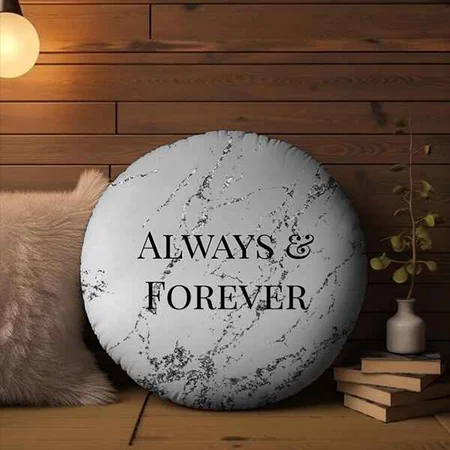 Silver Marble Glam Glitter Customized Photo Printed Circle Cushion Pillow