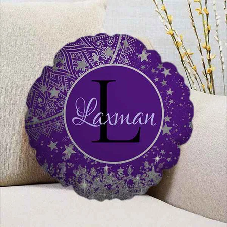 Mandala with Silver Stars on Purple Customized Photo Printed Circle Cushion Pillow