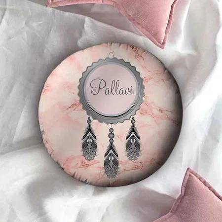 Grey Dreamcatcher on Pink Marble Customized Photo Printed Circle Cushion Pillow