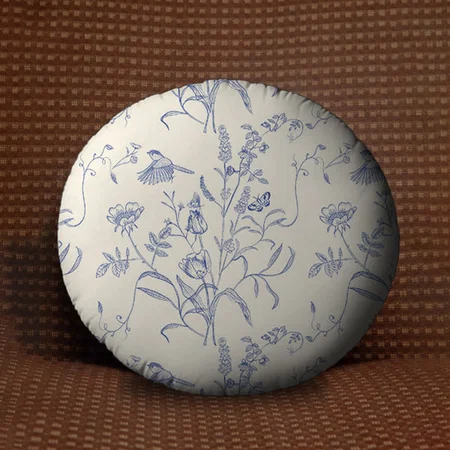 Blue Botanical Spring Customized Photo Printed Circle Cushion Pillow