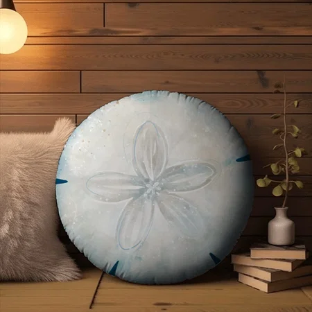 Elegant Watercolor Beach Art Sand Dollar Customized Photo Printed Circle Cushion Pillow