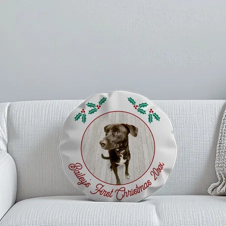Pet Puppy Dog First Christmas Photo Customized Photo Printed Circle Cushion Pillow