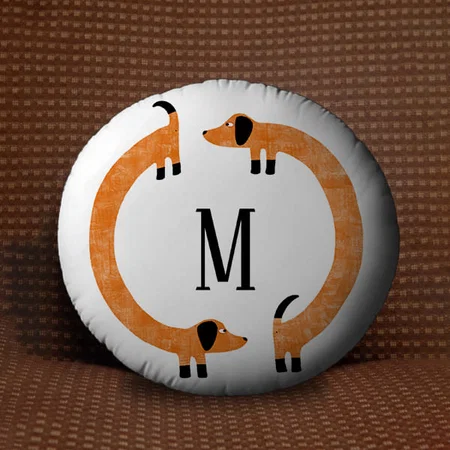 Funny Dachshund Sausage Dog Monogram Customized Photo Printed Circle Cushion Pillow
