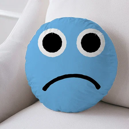 Sad Face Blue Frowning Emoticon Emoji Customized Photo Printed Circle Cushion Pillow
