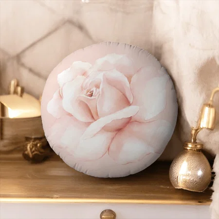 Elegant Blush Pink Watercolor Rose Home Decor Customized Photo Printed Circle Cushion Pillow
