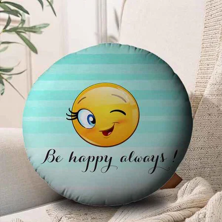 Adorable Winking Emoji Face Customized Photo Printed Circle Cushion Pillow
