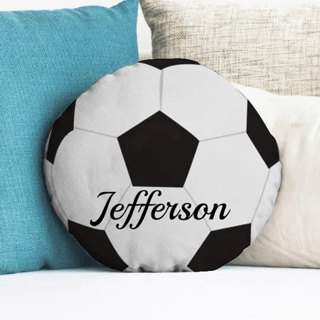 Black And White Soccer Ball Football Customized Photo Printed Circle Cushion Pillow
