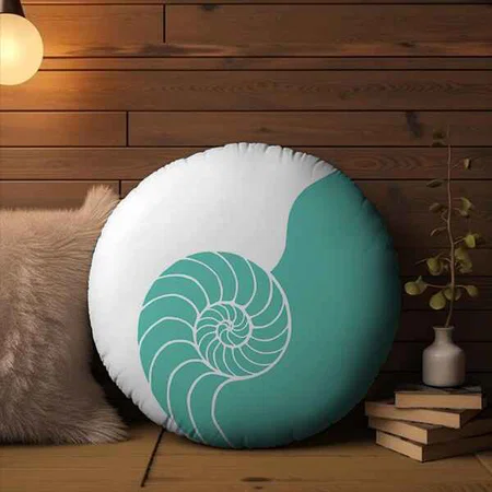 Teal Nautilus Sea Shell Round Customized Photo Printed Circle Cushion Pillow
