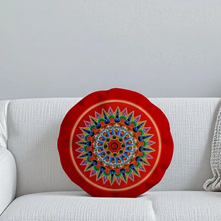 Costa Rican Oxcartwheel Art Customized Photo Printed Circle Cushion Pillow