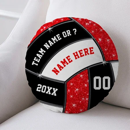Red, Black and White, Gifts for Volleyball Players Customized Photo Printed Circle Cushion Pillow
