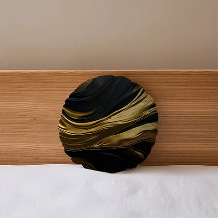 Gold & Black Sleek Customized Photo Printed Circle Cushion Pillow