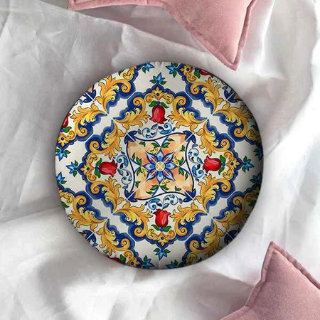 Colorful Tile Pattern Customized Photo Printed Circle Cushion Pillow