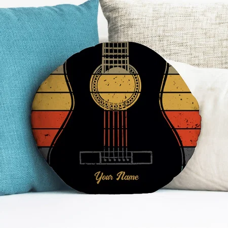 Classic Guitar Custome Name Customized Photo Printed Circle Cushion Pillow