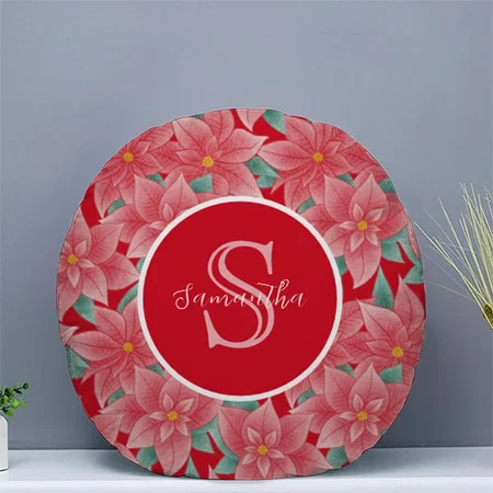 Bright Red Poinsettia Customized Photo Printed Circle Cushion Pillow