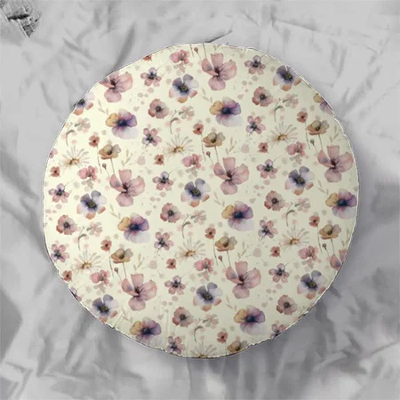 Boho Cream Blush Watercolor Wildflower Customized Photo Printed Circle Cushion Pillow