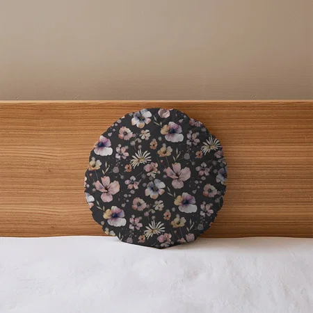 Moody Boho Watercolor Blush Wildflowers Pattern Customized Photo Printed Circle Cushion Pillow
