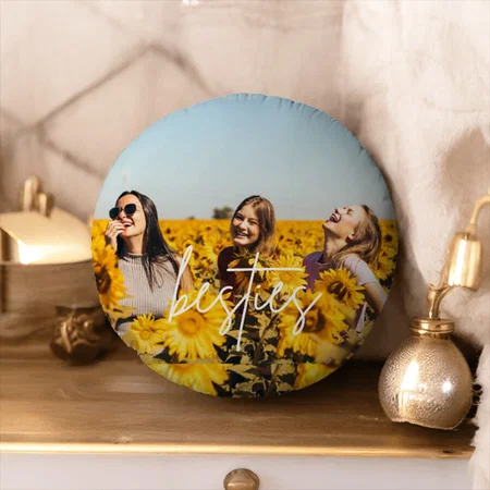 Besties Best Friend Photo Friendship Customized Photo Printed Circle Cushion Pillow