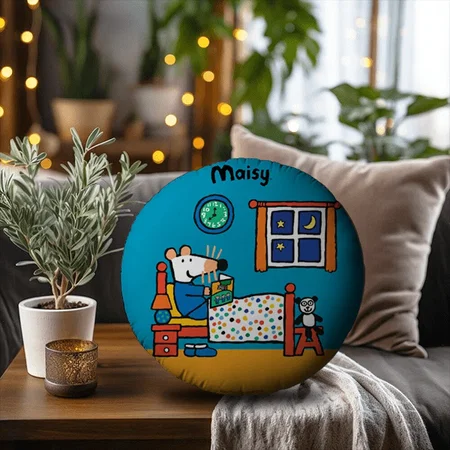 Ready for Bed Blue Pajamas Customized Photo Printed Circle Cushion Pillow
