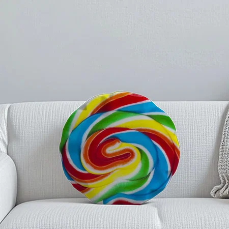 Cute Colorful Sweet Candy Rainbow Lollipop Customized Photo Printed Circle Cushion Pillow