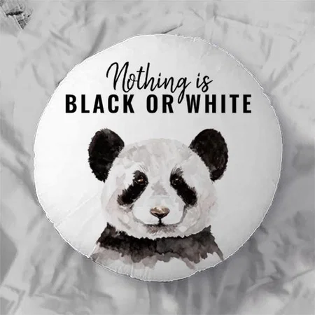 Modern Funny Panda Black And White With Quote Customized Photo Printed Circle Cushion Pillow