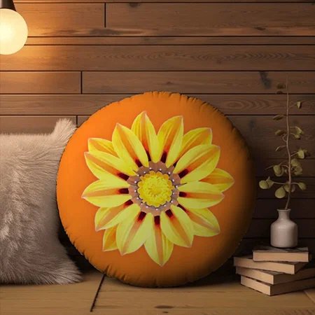 African Daisy / Gazania - Orange and Yellow Customized Photo Printed Circle Cushion Pillow