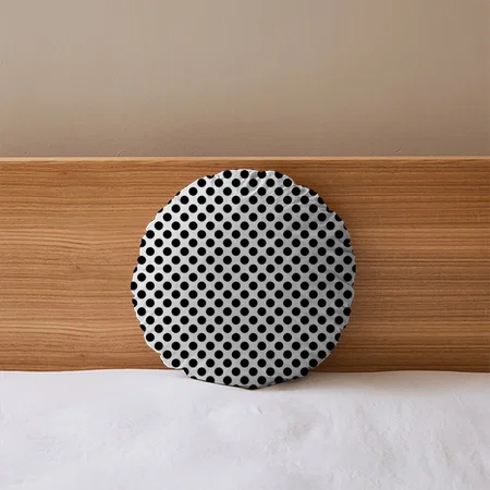 Black on White Medium Size Polka Dots Customized Photo Printed Circle Cushion Pillow