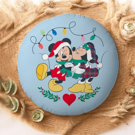 Holiday Kisses Customized Photo Printed Circle Cushion Pillow